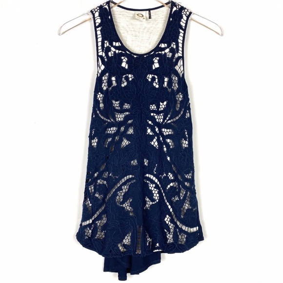 ANTHROPOLOGIE AKEMI + KIN NAVY LINED LACE TANK TOP, XS - Picture 2 of 10